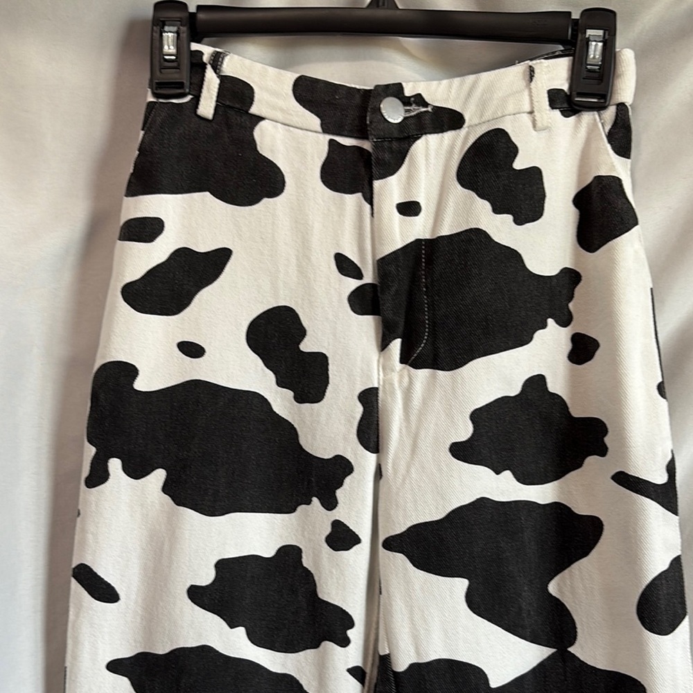 SHEIN Monochrome Cow Pattern Wide Leg Pants XS138 - Picture 2 of 10
